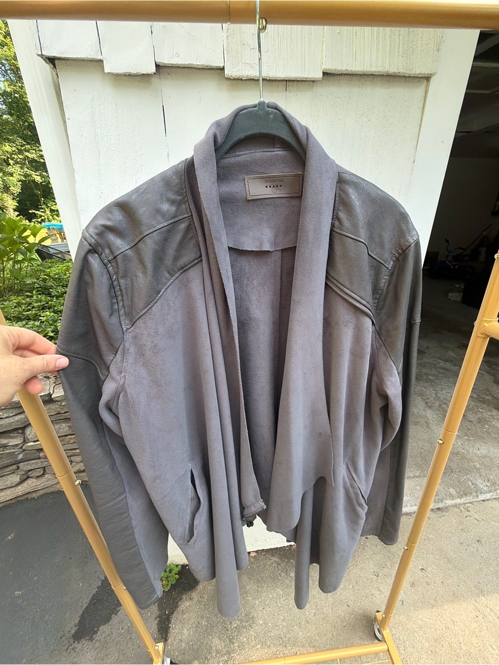 Blank NYC Gray Draped Open-Front Leather-Trim Jacket
